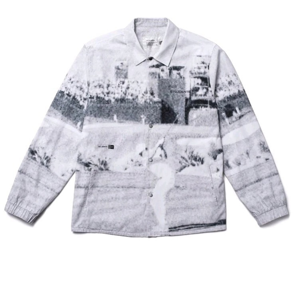 Students Golf Jacket Men's Size M Gray Pixelated Course Pic Snap Front Lined NWT